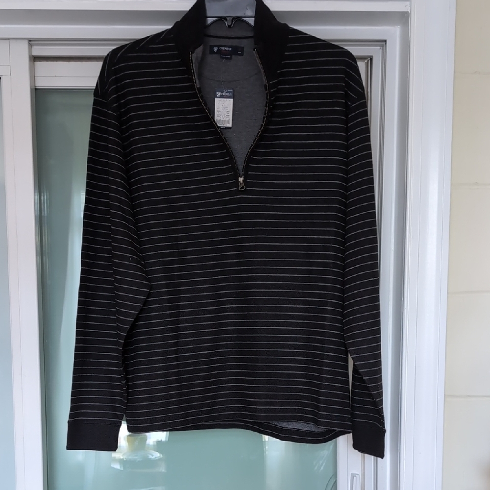 Daniel Cremieux Dark Blue and Gray Striped Zip Up Sweater
